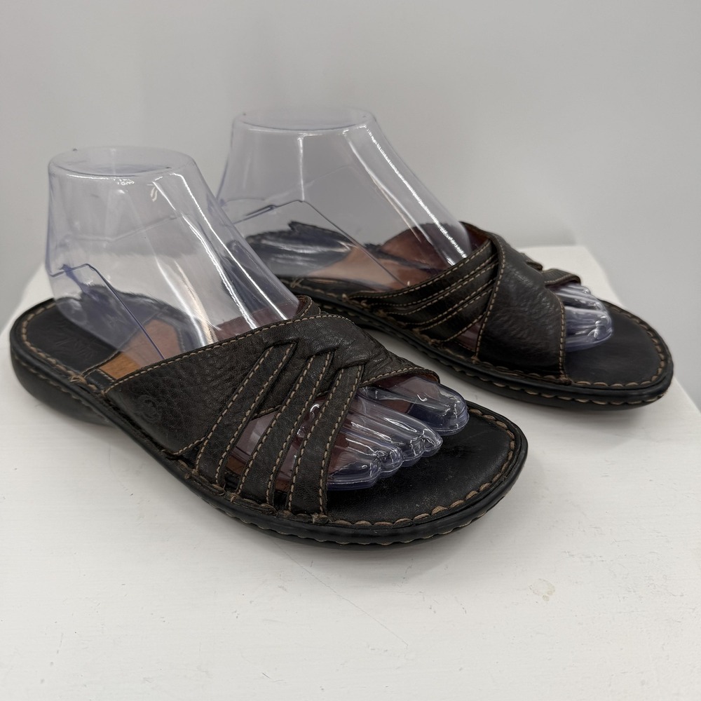 Born Sandals Womens 7 Black Leather Slide Comfort Slip On Casual Shoes - Picture 2 of 12